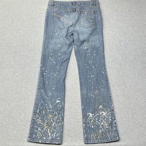 Metro Jeans Womens 8 Tall Blue Paint Splatter Bootcut Flare Artistic Denim Y2K